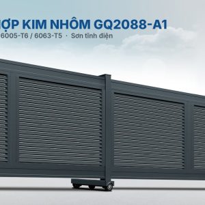 Toàn cảnh cổng lùa hợp kim nhôm GQ2088-A1 nan chớp ngang, bảng LED đầu cổng