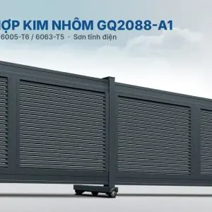 Toàn cảnh cổng lùa hợp kim nhôm GQ2088-A1 nan chớp ngang, bảng LED đầu cổng